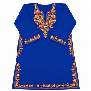 Royal Blue Kashmiri Pheran <b>Kurti</b> with Multicolour Aari Embroidery Buy Direct From Designer - Product Image 4