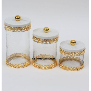 Unique Design Metal Gold Color <b>Container</b> for <b>Kitchen</b> and Dry Fruit <b>Storage</b> Jars and Canister with Resin Gemstones - Product Image 5