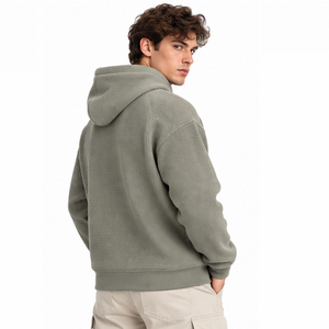 Mens Waffle Knit Hoodie Pullover <b>Long</b> Sleeve Thermal Casual Winter Streetwear Custom Hooded <b>Sweatshirt</b> Wholesale Sportswear - Product Image 2
