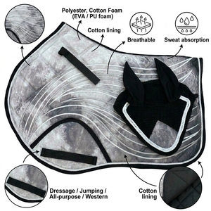 Juego de almohadilla para silla de montar y gorro antimosquitos para caballo, de algodón transpirable, acolchado, antideslizante y amortiguador, equipo ecuestre - Product Image 2