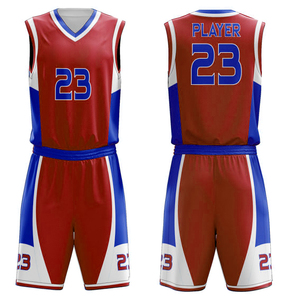 Ensemble d'uniformes de basket-ball personnalisés, rouge, bleu, blanc, impression par sublimation, jersey unisexe en polyester respirant pour adultes avec numéro 23 - Product Image 1