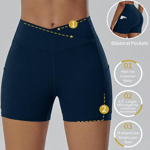 Shorts de yoga taille haute pour femmes, personnalisables, en tissu compressif, pour l'entraînement, la marque et la vente en gros - Product Image 6