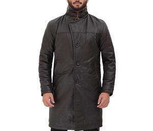 Manteau en cuir pour homme, coupe ajustée, doublure en fourrure, chaud, trench-coat, simple boutonnage, haute qualité, couleur noire, respirant, séchage rapide - Product Image 6