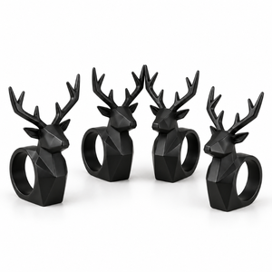 Conjunto de 4 Esculturas Geométricas de Ciervos |   Figuras Modernas de Ciervos Negros con Astas para Sala de Estar, Oficina, Estante de Consola, Decoración del Hogar, Arte - Product Image 1