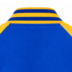 เสื้อแจ็คเก็ตวาร์ซิตี้สีน้ำเงินรอยัล-เหลือง ปี 1922 ผ้าฟลีซ ปักลายเชนีล ปิดด้วยซิป คอและปลายแขนเสื้อแบบริบ  เสื้อคลุมลำลองสำหรับฤดูหนาว - Product Image 4