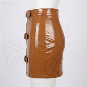 Jupe crayon mini en cuir PU pour femme, taille haute, avec fermeture éclair et boucles, style club sexy, couleur unie, toutes saisons - Product Image 3