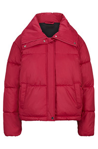 Blouson matelassé rose à col montant, manches longues, manteau d'hiver court pour femme, en polyester épais avec fermeture éclair - Product Image 5