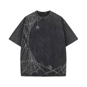 Camiseta Oversize de Algodón Gris con Estampado de Espinas Negras, Estilo Urbano, Manga Corta, Cuello Redondo, para Hombre - Product Image 4