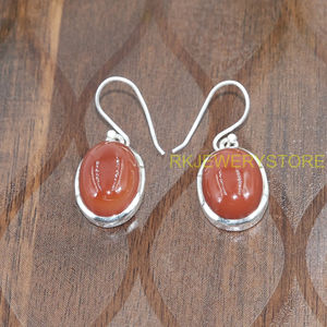 Pendientes Colgantes de Plata de Ley 925 con Cabujón de Cornalina, Hechos a Mano, con Gema Ovalada de Cornalina Roja, Joyería para Mujer, Regalo - Product Image 5