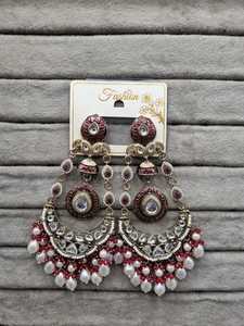 Lucentarts Jewel Green Meenakari Chandbali Jhumka <b>Earring</b> Pearl Beads <b>Dangle</b> <b>Earring</b> Traditional Indian Bridal Jewelry Wholesale - Product Image 6