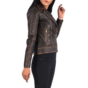 Veste de motard en cuir véritable pour femme, coupe ajustée, style vintage, fermeture éclair, imperméable, coupe-vent, écologique, offre ODM - Product Image 2