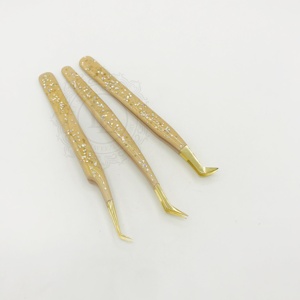 Pinzas de pestañas de silicona con Base de melocotón multibrillo hechas a mano de calidad superior recién llegado pinzas de Punta chapadas en oro etiqueta personalizada - Product Image 4