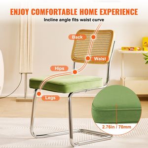 Set di 4 Sedie da Pranzo in Rattan Stile Mid-Century Moderno, Sedie Imbottite in Velluto con Schienale in Rattan Retrò - Product Image 6