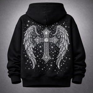 Sweat à capuche épais orné de strass 350 GSM, sweat à capuche personnalisé en cristal, streetwear, pull-over FINA SPORTS, sweat à capuche épais orné de strass 350 GSM - Product Image 6