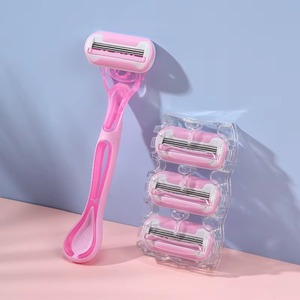 <b>Yellow</b> Manual Razor With 4 Blade Shaving Heads For Body Hair Removal Plastic Handle Disposable Razor Set With custom logo - Product Image 3