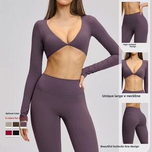 Seamless Yoga Set Scoop Neck <b>Crop</b> <b>Top</b> High Waist Leggings 3 Piece Solid Color Full Length Spandex/Nylon Breathable Workout Wear - Product Image 5