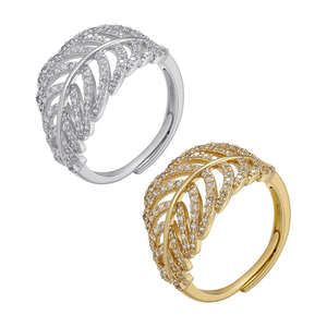 Anillos de Moda Delicados de Plata de Ley 925 con Baño de Oro de 14K y Diamantes de Laboratorio, Anillos Ajustables con Diseño de Hojas de Laurel y Enredaderas para Novia - Product Image 6