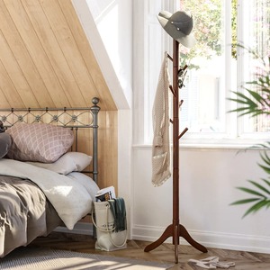 Perchero de latón con base redonda, tipo de pie, para entrada, estilo clásico, con ganchos y rieles, de un solo nivel, construcción metálica. - Product Image 6
