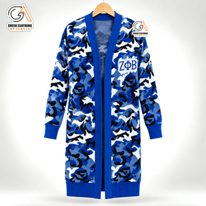 Custom Zeta Phi Beta Women's 100% Polyester Winter Blue <b>White</b> 1920 <b>Ladies</b> Embroidery Knit Long <b>Cardigan</b> Sweater - Product Image 4