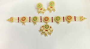Pearl Indian Wedding Choker <b>Necklace</b> Set Heavy Designer Bridal Ethnic Jewelry Handmade <b>Statement</b> <b>Necklace</b> Earrings - Product Image 2