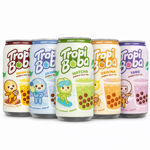 Boisson prête à boire en conserve de 330 ml, thé au lait à bulles Tropi Boba avec perles de tapioca, sucre brun, matcha, taro, jasmin - Product Image 1