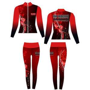 Ensemble de vêtements de danse personnalisés 3D pour femmes, justaucorps rouge à manches longues, fermeture éclair, leggings, shorts, vêtements de scène - Product Image 4