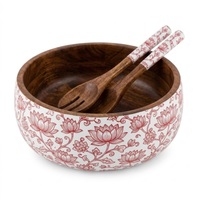 Mangkuk Salad Kayu Terlaris Motif Teralis Maroko Cetakan Enamel 12-inci Buatan Tangan Desain Modern Aman untuk Mesin Cuci Piring Pesta Buah