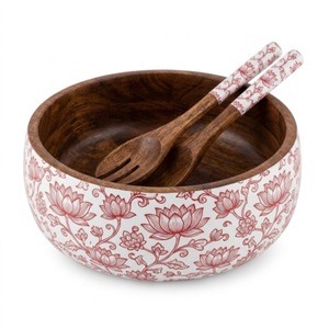 ชามสลัดไม้ขายดีอันดับต้นๆ พร้อมที่ตักเข้าชุด ลายเคลือบแบบโมร็อกโก ขนาดใหญ่ 12 นิ้ว สำหรับใส่ผลไม้และพาสต้า - Product Image 5