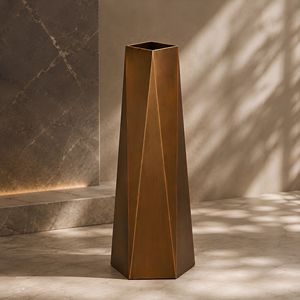 <b>Tall</b> Geometric Decorative <b>Vase</b> Brass Table Metal <b>Flower</b> Holder Irregular Handmade Centerpiece for Living Room Office - Product Image 1