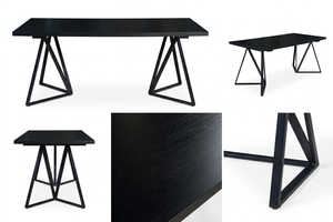 Fivia Square <b>Solid</b> <b>Wood</b> Dining <b>Table</b> Black Metal Base Eco-Friendly Durable Modern Industrial Design for Hotel Residential Use - Product Image 6