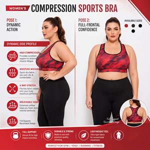 Soutien-gorge de sport grande taille à compression élevée pour femme, imprimé, dos nageur, coupe courte, pour yoga et fitness, soutien-gorge de compression pour femme, col rond, ajusté - Product Image 4