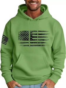Sweat-shirt à capuche vert pour homme, imprimé drapeau américain, pull décontracté en coton French Terry, coupe classique, pour l'automne - Product Image 6