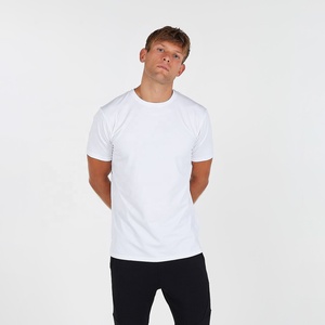 Camiseta de Verano para Hombre, Blanca, 100% Algodón, Corte Ajustado, Cuello Redondo, Manga Corta, Informal, Transpirable, Tejido Jersey, Color Sólido, Básica - Product Image 1