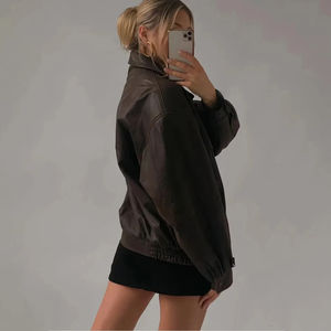 Chaqueta de Cuero Genuino para Mujer, Talla Grande, con Cierre Frontal, Tejida, Estilo Racer, Resistente al Viento, Ecológica y Antibacteriana - Product Image 3