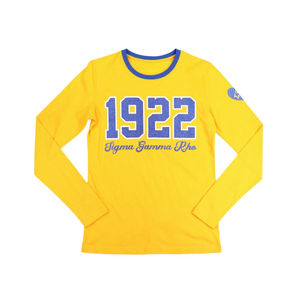 Camiseta de Manga Larga Sigma Gamma Rho SGRho 1922, Dorada, 100% Algodón, con Letras Griegas Impresas con Purpurina, Ropa de Hermandad, Camiseta Greek Life - Product Image 1