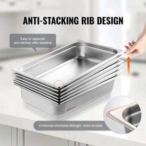 Lot de 6 bacs de table vapeur professionnels en acier inoxydable de 0,8 mm d'épaisseur, profondeur 4 pouces, pour restaurants et hôtels, avec conception anti-blocage pour une utilisation facile - Product Image 4
