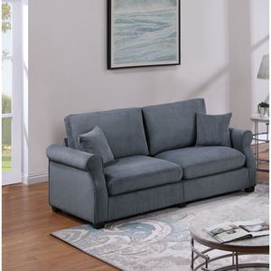 Set Divano Classico a 2 Pezzi in Velluto a Coste Grigio Scuro per Soggiorno, con Braccioli Quadrati e Cuscini Morbidi - Product Image 3