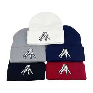 Design Your Own Embroidered Skeleton Hand Beanie Hat Unisex <b>Winter</b> <b>Cap</b> 100% Acrylic Street Style Casual Adult Size 56-58CM - Product Image 3
