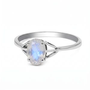 Rhaya Jewels Elegant Rhodium Plated 925 Sterling Silver Oval Cut Moonstone Prong Setting <b>Dainty</b> Band Trendy Engagement <b>Ring</b> - Product Image 3