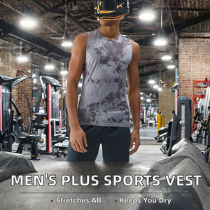 Débardeur sans manches pour homme, impression par sublimation, col rond, séchage rapide, coupe sportive, gris, motif noir, tricoté en polyester - Product Image 2
