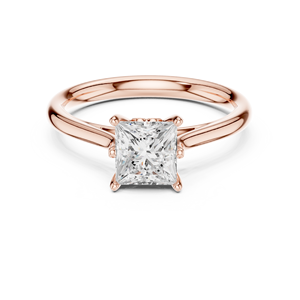 Anillo de Compromiso Solitario con Diamante Corte Princesa en Oro Rosa, Anillo Clásico de Joyería Fina para Mujer - Product Image 1