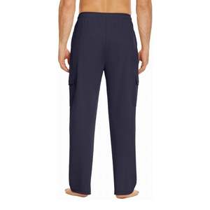 Pantalon cargo bleu marine décontracté coupe ample jambe large respirant avec poches à rabat en coton épais 100% pour l'extérieur et le streetwear, vente en gros - Product Image 3