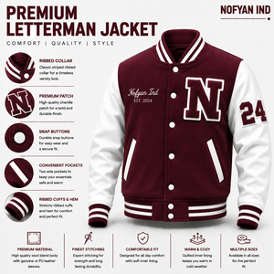 Fabricante de Chaquetas Varsity Personalizadas Premium OEM, Chaquetas Bomber Letterman al por Mayor, Chaqueta con Logotipo Personalizado Bordado, Etiqueta Privada - Product Image 1