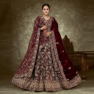 Premium Velvet Bridal <b>Lehenga</b> <b>Choli</b> Set Intricate Hand Embroidery | Bollywood Style Floor-Length <b>Women's</b> Wedding Wear Quick Dry - Product Image 2
