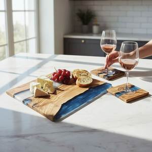 Tabla de cortar de resina con diseño de olas, tabla de servir de epoxi con temática marina, tabla de resina de madera con diseño de océano - Product Image 6