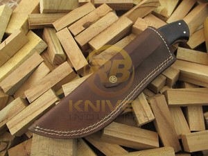 Cuchillo de Caza de Acero de Damasco, Hoja Fija de Espiga Completa, Cuchillo Skinner con Mango de Micarta y Funda de Cuero, Cuchillo para Acampar al Aire Libre - Product Image 4