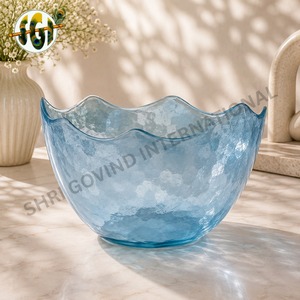 Handmade Blue Glass Vase Irregular Shape Modern Decorative Tabletop Vase for Floral Display - Product Image 2