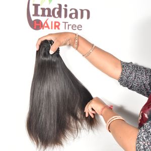 Extensiones de cabello humano indio Remy para mujer, de color negro natural sin procesar, con tejido profundo, lisas, de doble trama, hechas a máquina. - Product Image 5