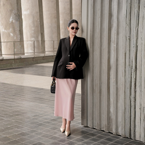 Women's Winter Blazer - Oversized <b>Hourglass</b> Fit, V-Neck, Single Button, Rayon Spandex Suiting, Breathable Woven Style - Product Image 1