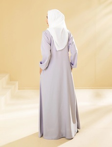 Ensemble Abaya Quotidien pour Femmes Musulmanes, Couleur Lavande, Style Saoudien Uni, Manches Longues Élastiques, Longueur au Sol, Coupe Droite, Modeste, Couverture Complète - Product Image 2